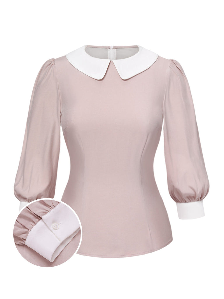 [Pre-Sale] 2PCS 1940s Colorblock Pink Blouse & Gray Dress