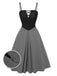 [Pre-Sale] Gray 1940s Colorblock Pleated Suspender Dress