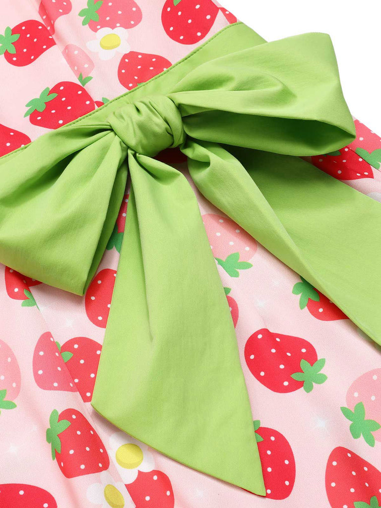 [Pre-Sale] Pink 1940s Strawberry Bow Sweetheart Neck Romper