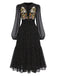 Black 1970s Boho Floral Embroidered Polka Dots Dress