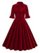 1950s Tie Neck Velvet Flared Sleeve Dress