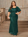 [Plus Size] Green 1930s Sequins Puff Sleeves Long Dress