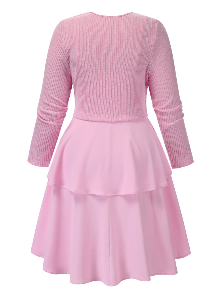 [Pre-Sale] [Plus Size] 2PCS Pink 1950s Knitted Cardigan & Bow Cake Dress