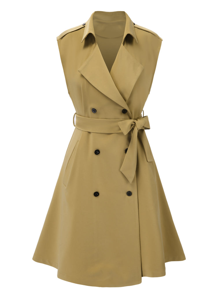 [Pre-Sale] Khaki 1940s Lapel Double Breasted Trench Dress