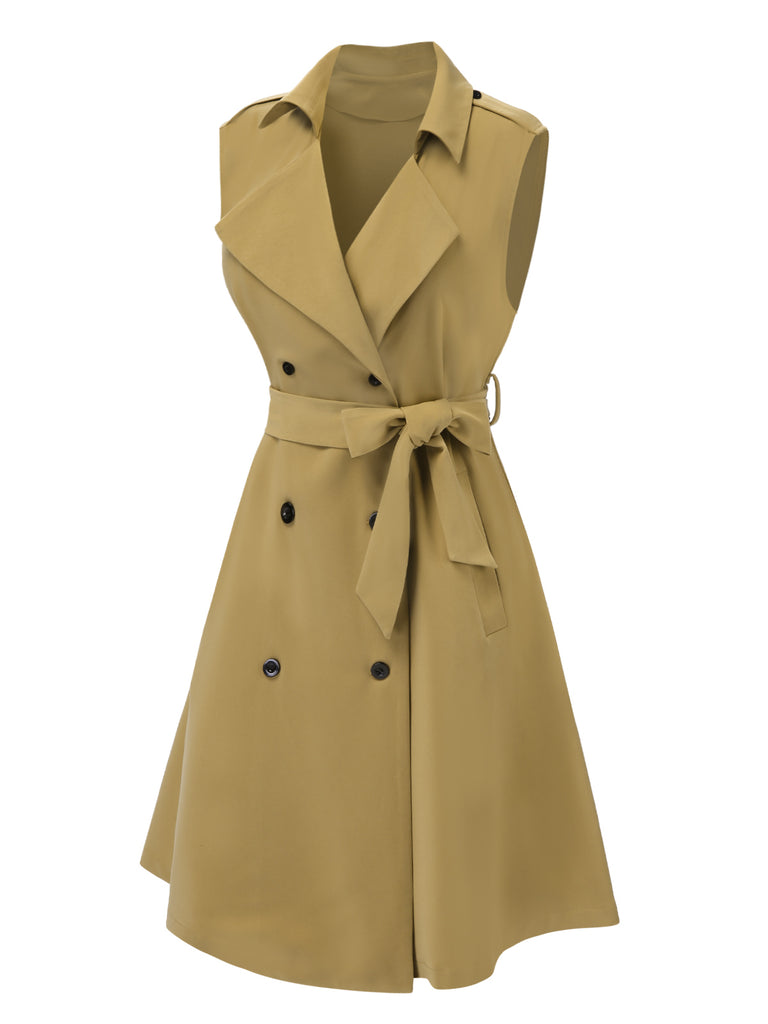 [Pre-Sale] Khaki 1940s Lapel Double Breasted Trench Dress