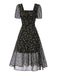 [Pre-Sale] Black 1940s Floral Square Neck Chiffon Dress