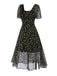 [Pre-Sale] Black 1940s Floral Square Neck Chiffon Dress