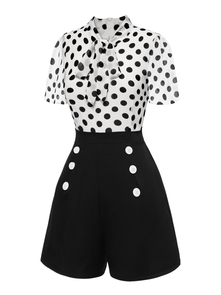 [Pre-Sale] Black And White 1950s Polka Dot Collared Romper