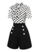 Black And White 1950s Polka Dot Collared Romper