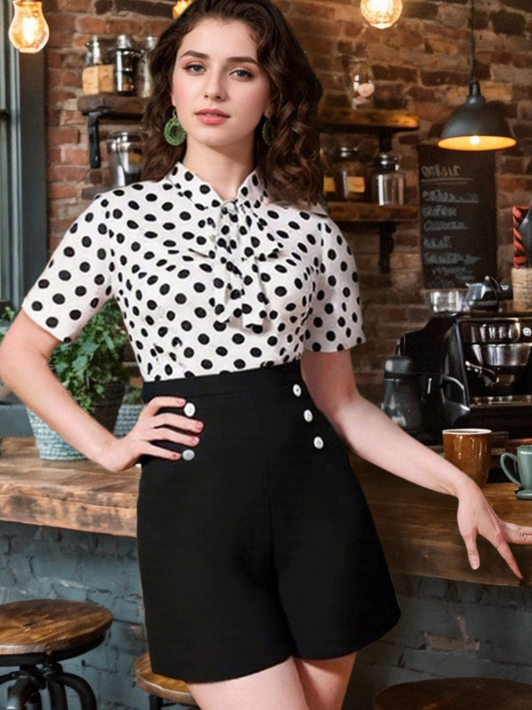 Black And White 1950s Polka Dot Collared Romper