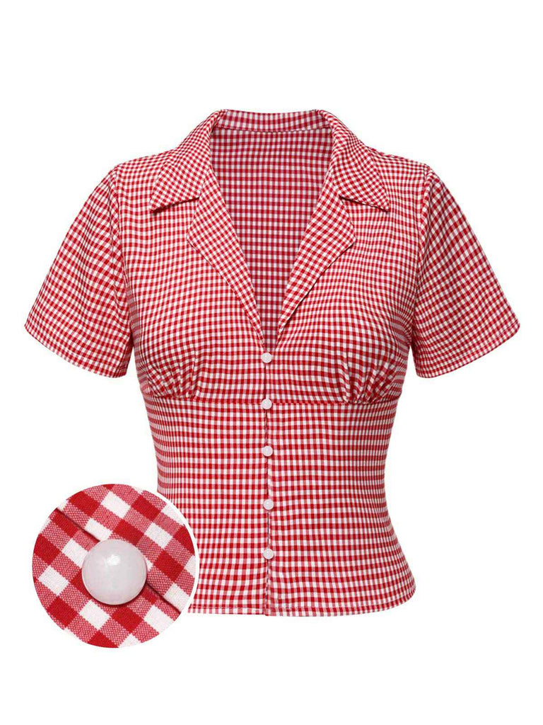 [Pre-Sale] Red 1940s Gingham Plaid Crop Blouse