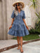 Blue 1970s V-Neck Half Sleeves Denim Dress