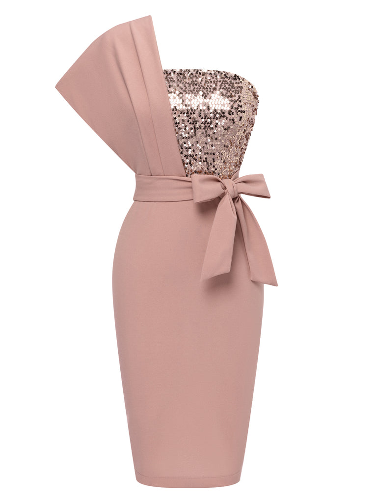 Pink 1960s One Shoulder Sequined Dress