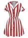 1950s Lapel Red And White Striped Dress