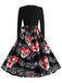 Black 1950s Valentine Cats & Music Note Patchwork Dress