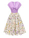 [Pre-Sale] Purple 1950s V-Neck Bow Floral Cotton Dress