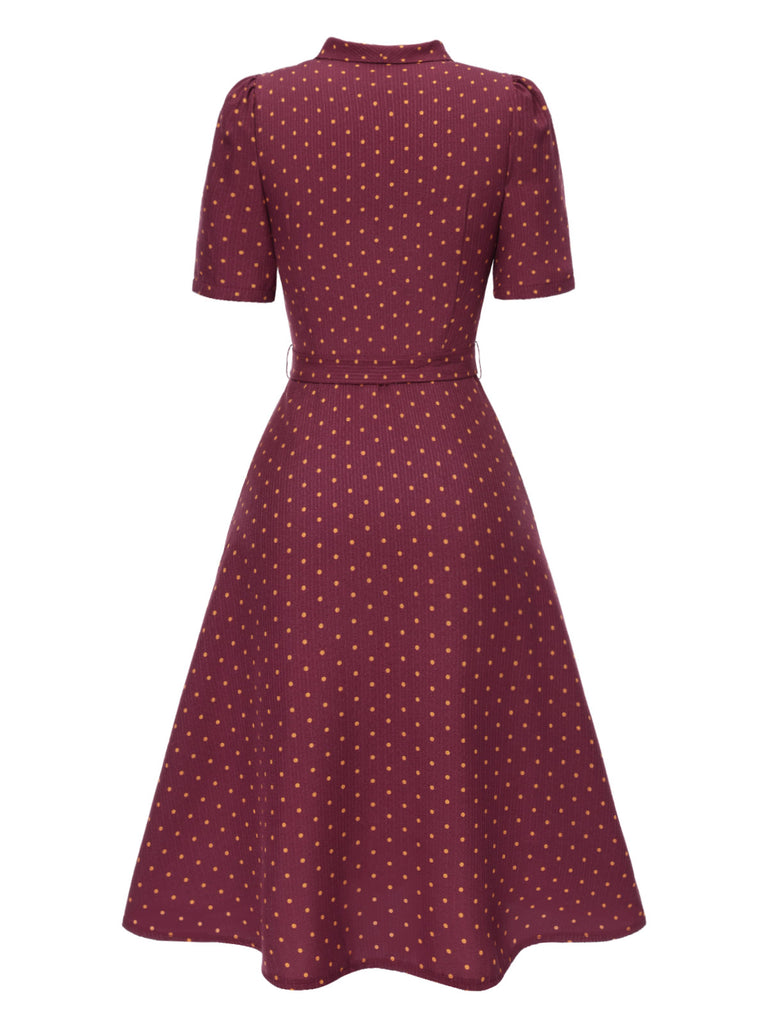 [Pre-Sale] Brick Red 1940s Polka Dot Lapel Shirt Dress