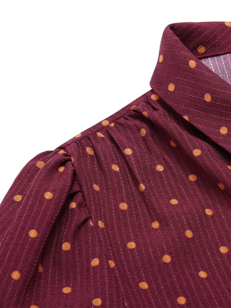 [Pre-Sale] Brick Red 1940s Polka Dot Lapel Shirt Dress