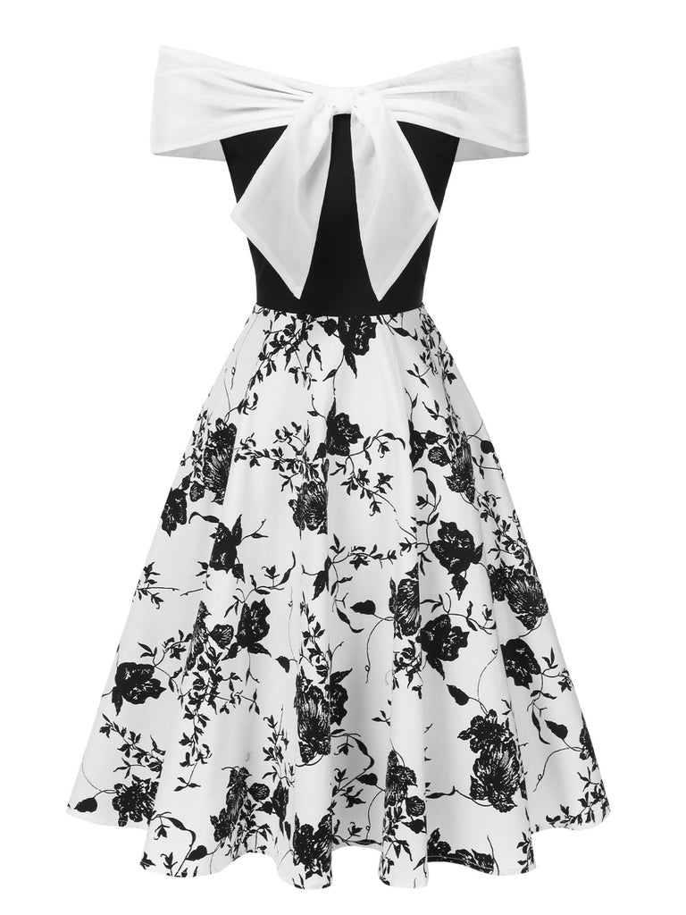 [Pre-Sale] Black 1950s Floral Elegant Off-Shoulder Dress