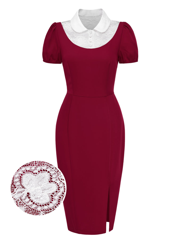 [Pre-Sale] Burgundy 1960s Lace Patchwork Dress