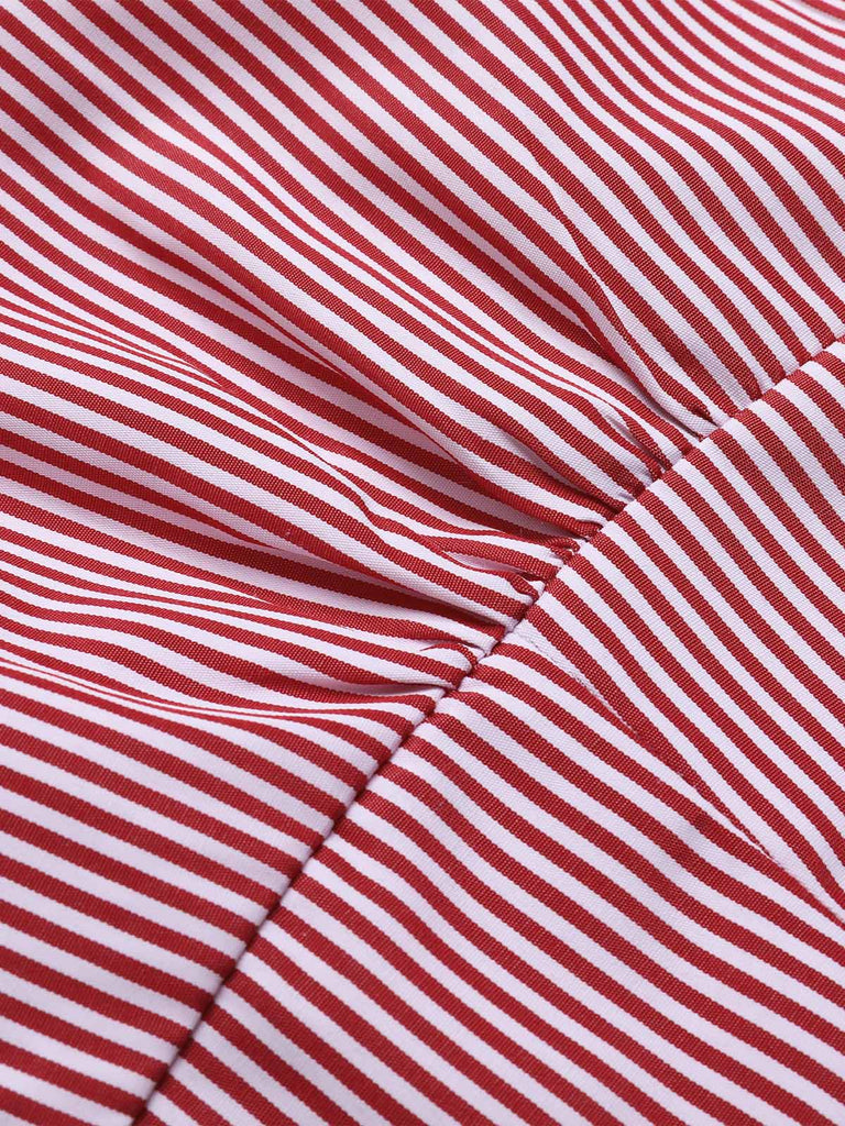 [Pre-Sale] Red 1940s Vintage Striped V-Neck Blouse