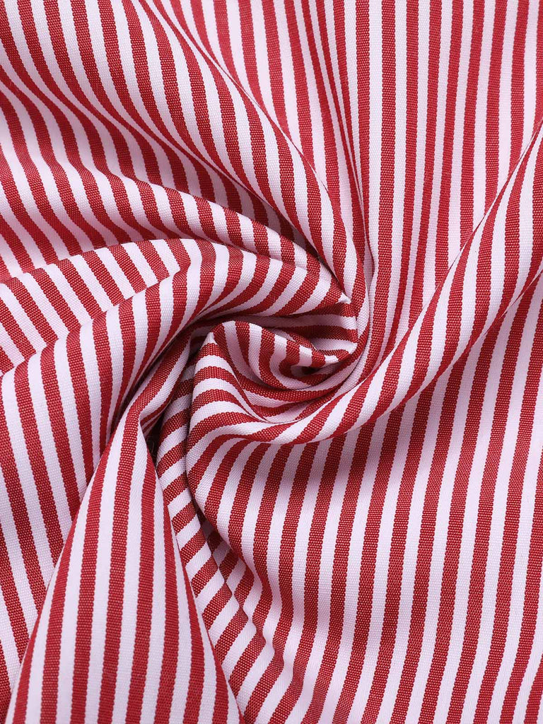 [Pre-Sale] Red 1940s Vintage Striped V-Neck Blouse