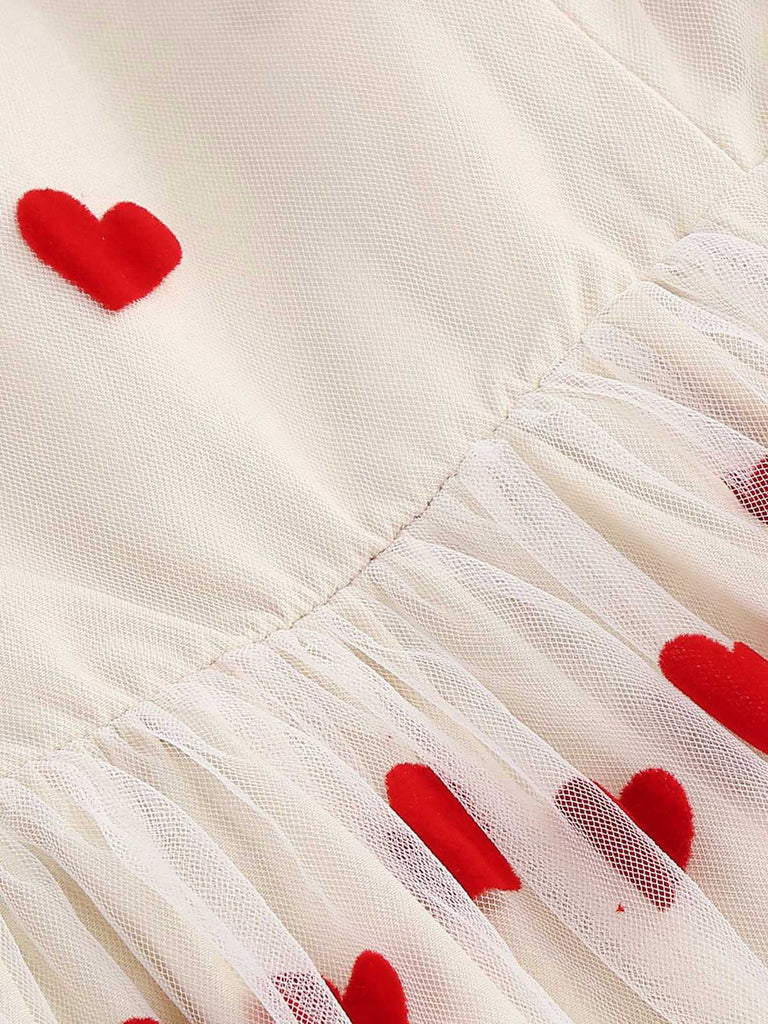 1950s Red Heart Mesh Patchwork Suspender Dress