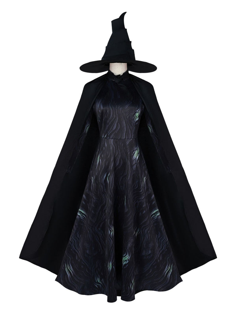 Black 1940s Wicked-Inspired Elphaba Witch Costume With Hat