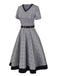 Grey 1950s Houndstooth Belted Dress