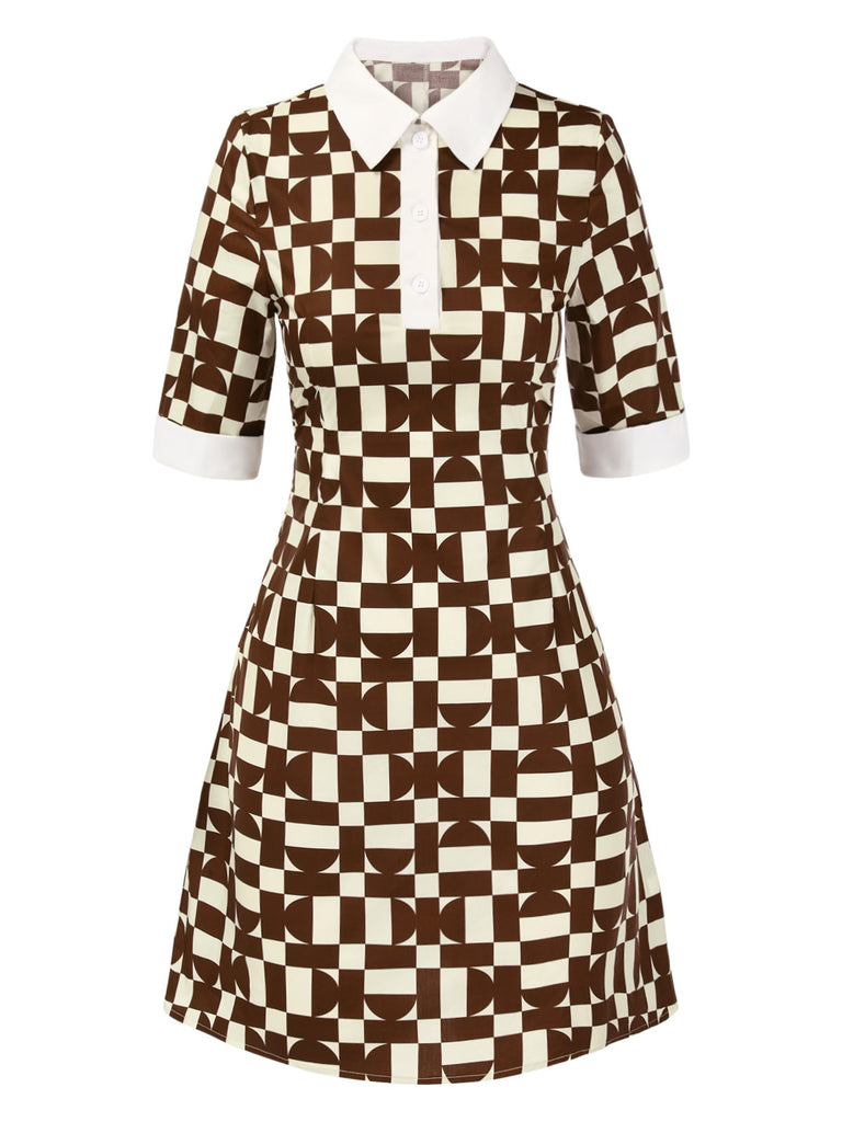 [Pre-Sale] Brown 1960s Geometric Lapel Cotton Dress