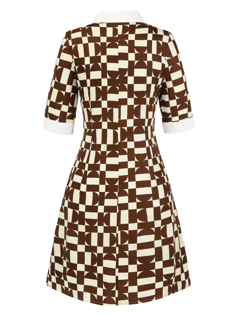 [Pre-Sale] Brown 1960s Geometric Lapel Cotton Dress