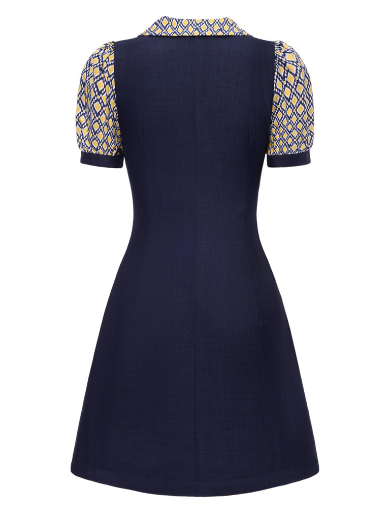 [Pre-Sale] Blue 1960s Peter Pan Collar Diamond-Print Dress