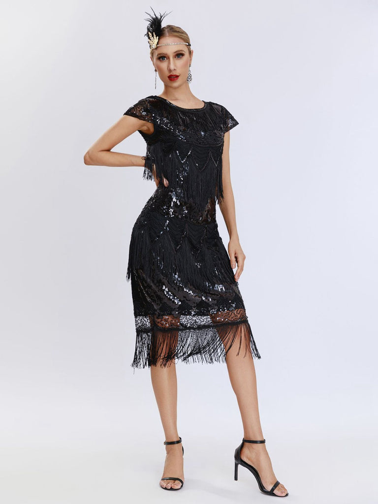 1920s Charleston Sequins Tassel Patchwork Dress