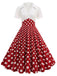 1950s Lapel Polka Dots Patchwork Swing Dress