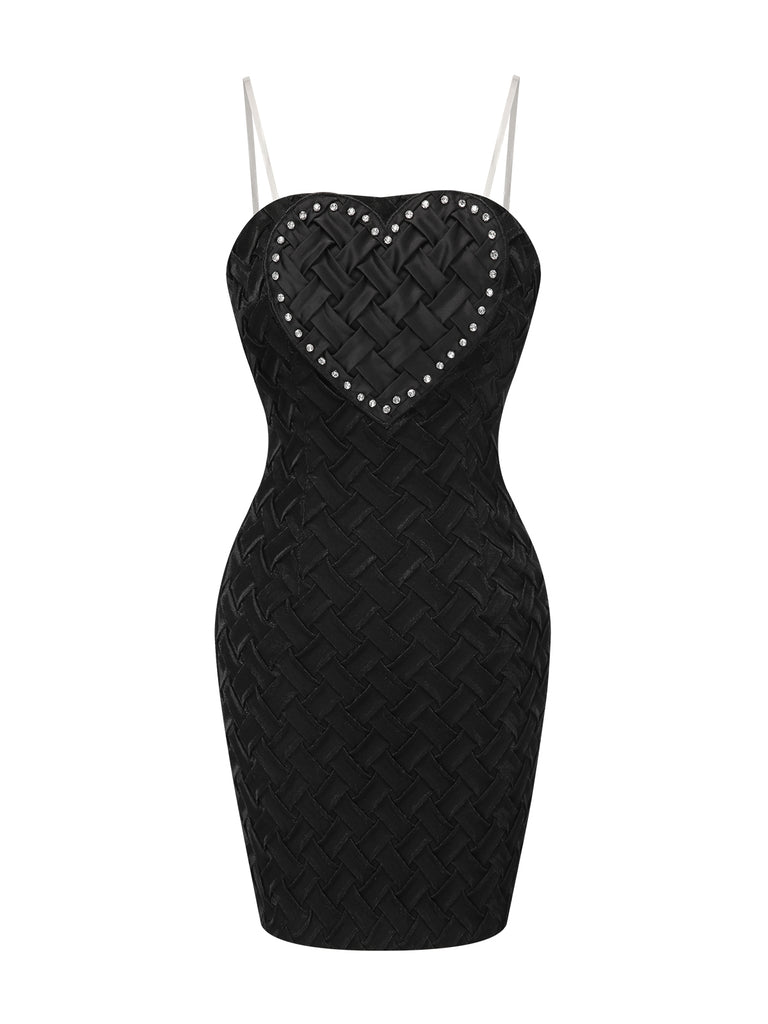 Black 1960s Strapless Woven Heart Dress