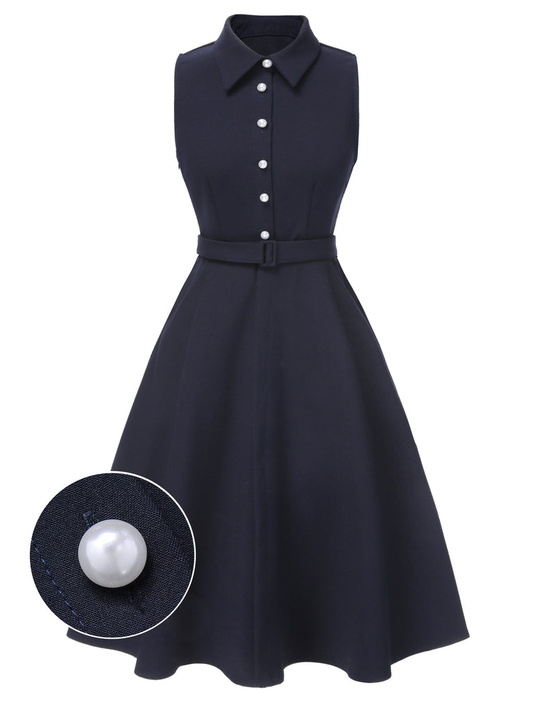 [Pre-Sale] 2PCS Navy Blue 1940s Lapel Pearl Romper & Skirt