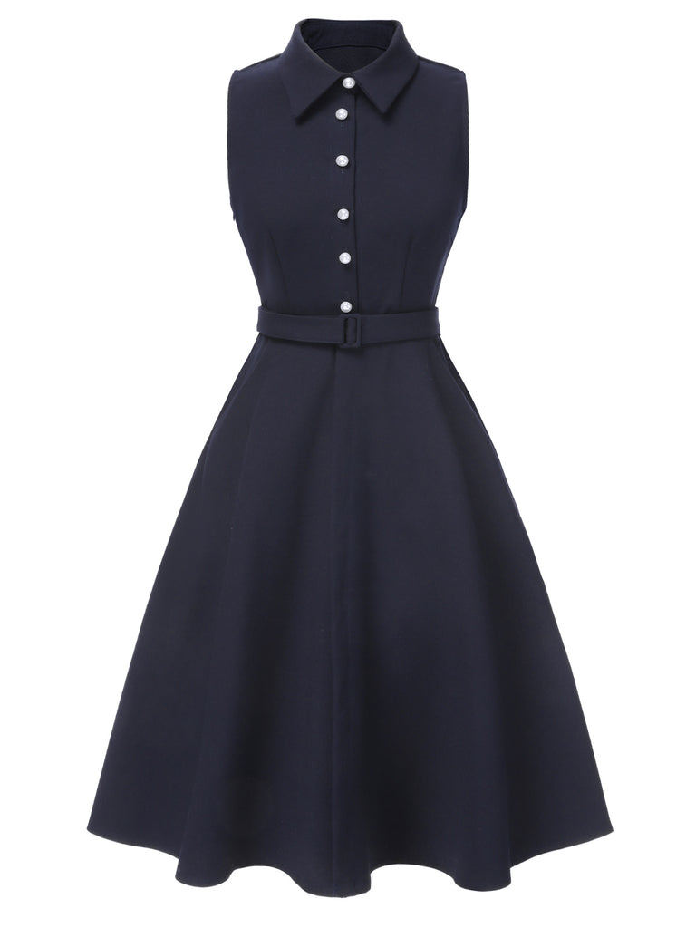 [Pre-Sale] 2PCS Navy Blue 1940s Lapel Pearl Romper & Skirt