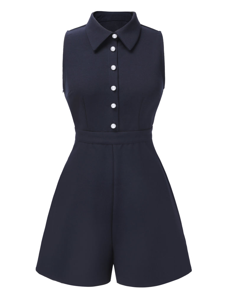 [Pre-Sale] 2PCS Navy Blue 1940s Lapel Pearl Romper & Skirt