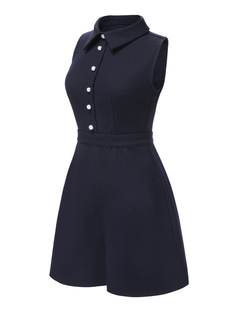 [Pre-Sale] 2PCS Navy Blue 1940s Lapel Pearl Romper & Skirt