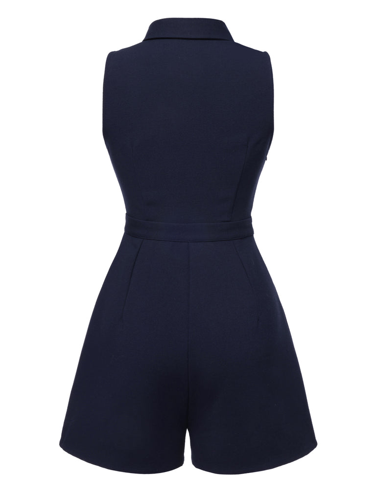 [Pre-Sale] 2PCS Navy Blue 1940s Lapel Pearl Romper & Skirt