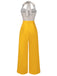 [Pre-Sale] Yellow 1940s Halter Heart Neck Polka Dots Jumpsuit