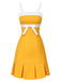 [Pre-Sale] Yellow 1960s Spaghetti Strap Colorblock Bow Dress