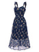 [Pre-Sale] Blue 1940s Ruffles Strap Sweetheart Neck Floral Dress