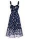 [Pre-Sale] Blue 1940s Ruffles Strap Sweetheart Neck Floral Dress