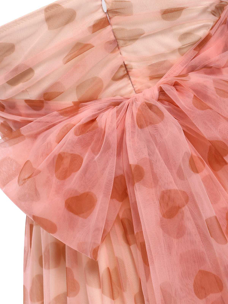 Pink 1950s Strapless Valentine Peach Heart Tulle Dress