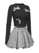 2PCS 1950s Bow Solid Top & Plaid skirt