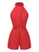 Red 1960s Solid Backless Romper