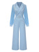 Blue 1930s Notched Collar Patchwork Jumpsuit