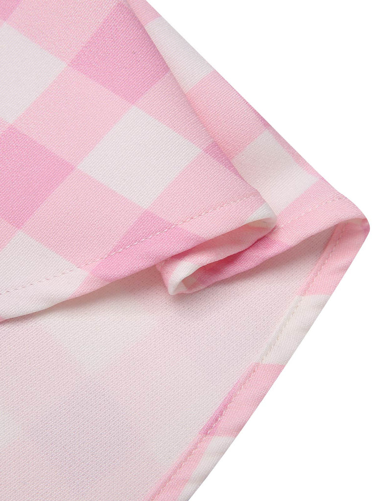 [Pre-Sale] Pink 1950s Plaids Patchwork Button Sleeveless Dress