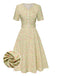 [Pre-Sale] Cream Color 1940s Ditsy Floral Belted Dress